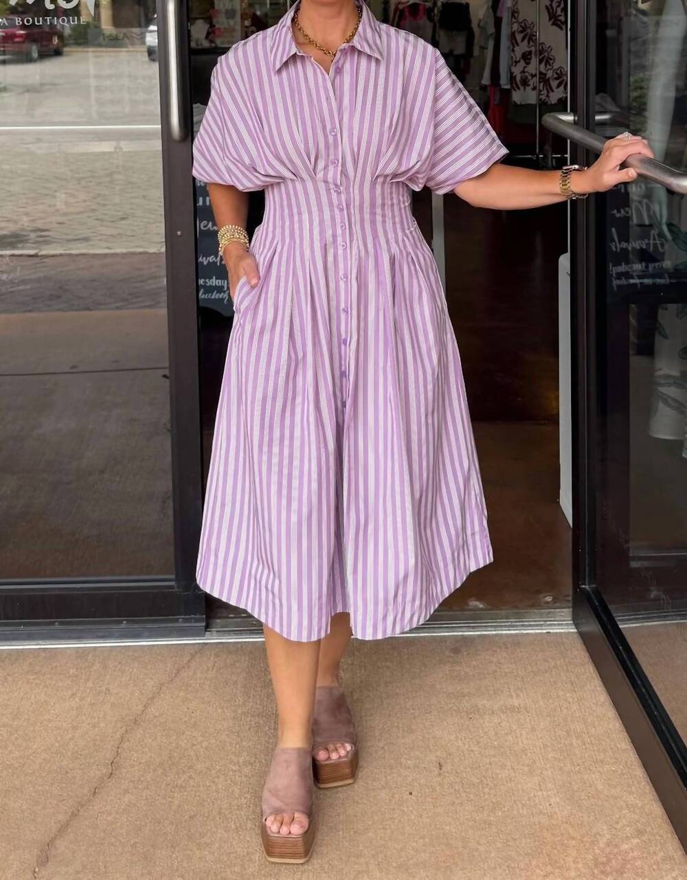 NEW BISHOP + YOUNG maude waist detail shirtdress in petal stripe